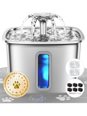 Stainless Steel Cat Water Fountain, 108oz, Award-Winning Design, Pet Hydration
